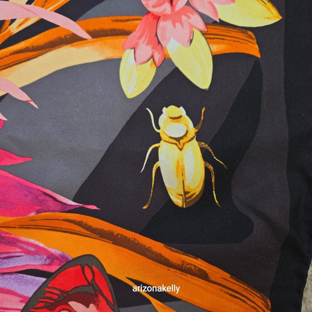 Salvatore Ferragamo Silk Scarf Hand-Rolled Hems Butterfly in Flower Garden - Picture 9 of 12